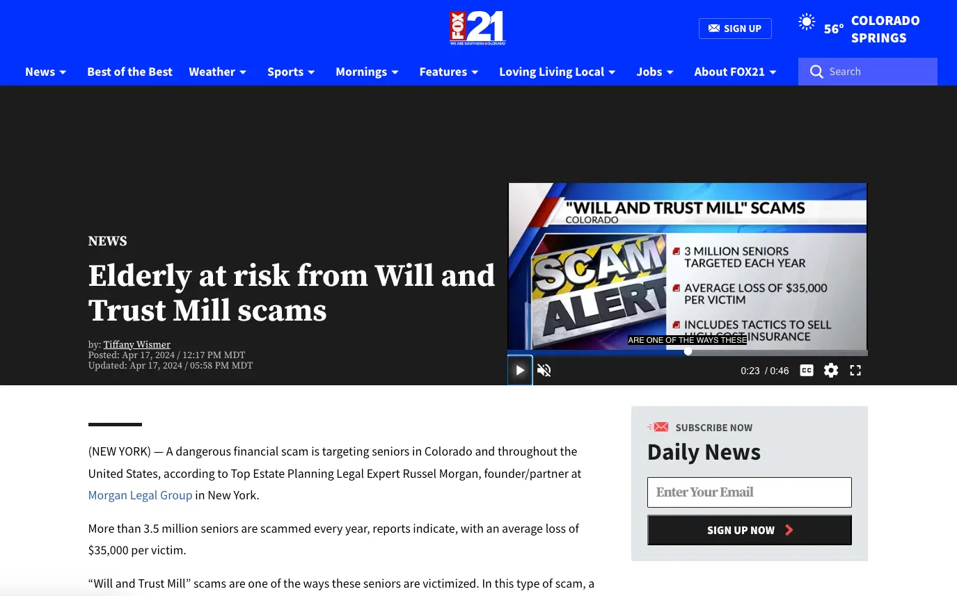 Elderly at risk from Will and Trust Mill scams