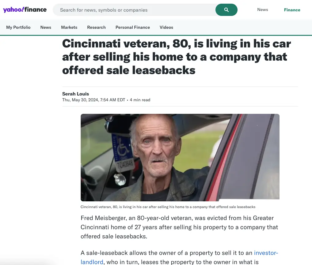 Veteran Evicted After Sale-Leaseback: A Cautionary Tale